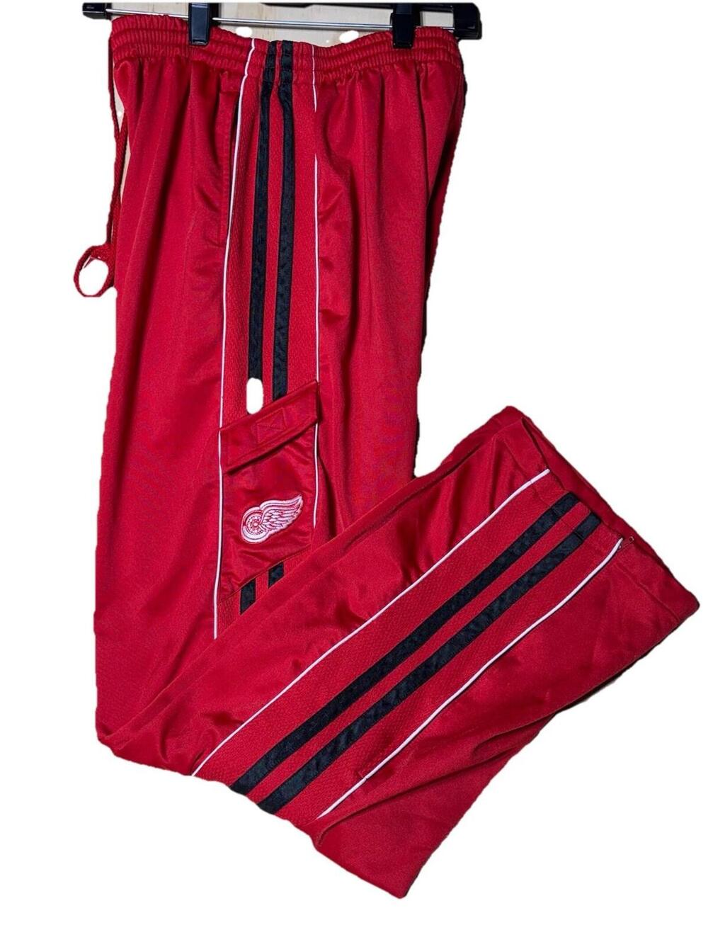 Vintage Detroit Red Wings Track Pants zip Mens M Red Black NHL Logo Athletic